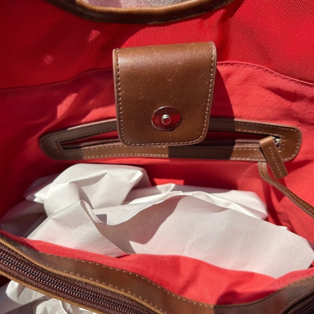 American Living Tote Bag Womens Large Red Canvas Faux Leather‎ Trim Americana